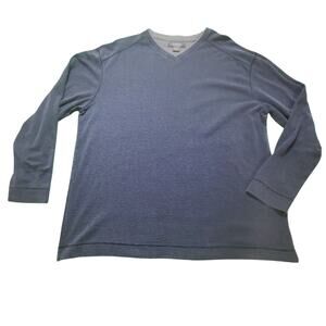 Method Men's Blue And Black Strip Shirt Size Large V-neck Long Sleeve